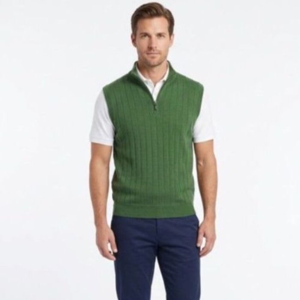 Fairway & Greene Men's Green IMerino Wool 1/4 Zip Golf Wind Sweater Vest Sz L
